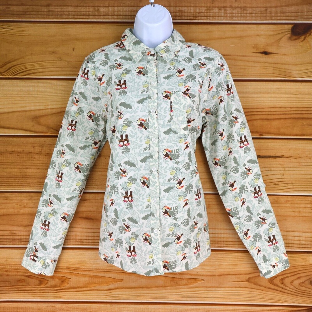 Croft & Barrow Long Sleeve Button Up Shirt Womens M Multicolor Rainforest Toucan